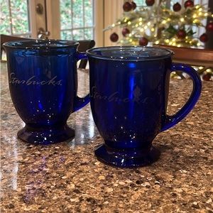 Starbucks Cobalt Blue Glass Coffee Mug Set of 2 EUC